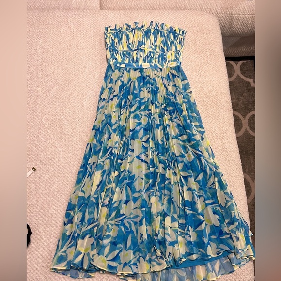 NWT AMUR Scottie Floral Pleated Strapless Midi Dress - True Blue Pansy - size 2 - Picture 7 of 9